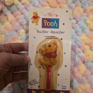 Vintage Pooh Pacifier Attacher - Yellow/Red Plush Character